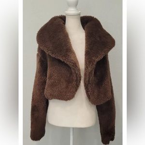 Oh Polly New Faux Fur Short Teddy coat Jacket Brown NWT Sz M